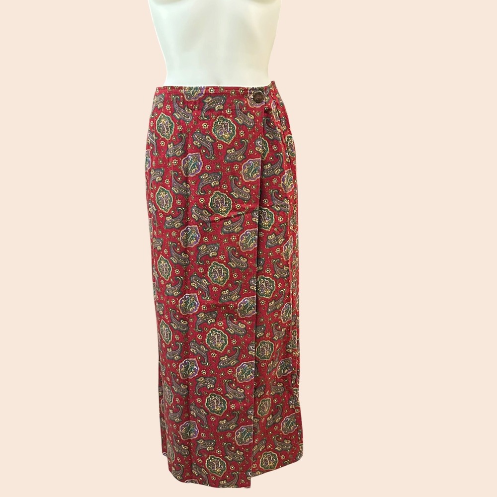 Britches Great Outdoors Red Paisley Wrap Midi Skirt Size 6 - Vintage
